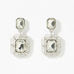 Silvery sparkly shiny rhinestones square earrings NWT